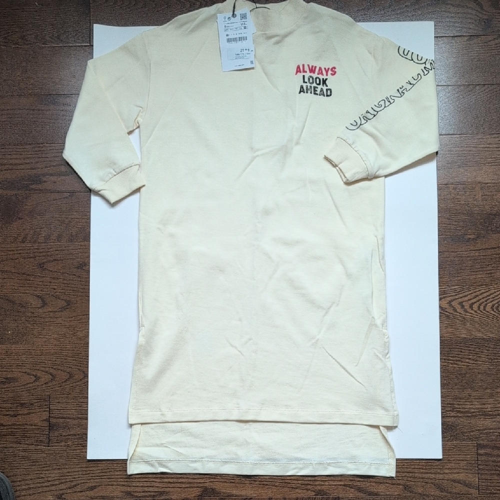 Zara Cream Sweater with Red and Black Text